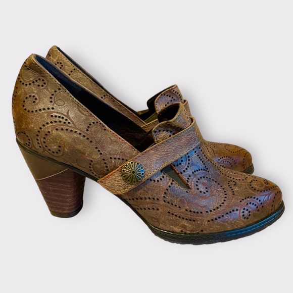 Retro Chunky Heeled Leather Slip on Heels Sz 41 - Picture 3 of 9